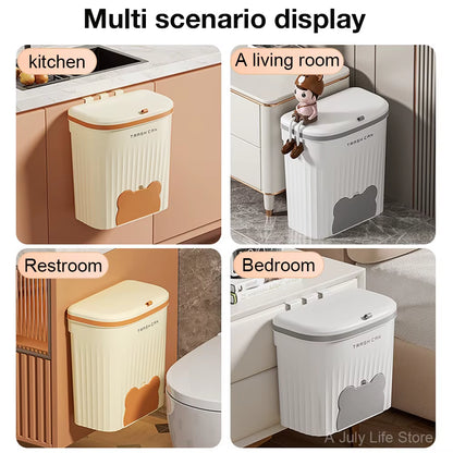 8.5/12L Kitchen Wastebasket Wall Mounted Trash Can with Lid Bathroom Trash Bin Garbage Can for Cabinet under Sink Compost Bin