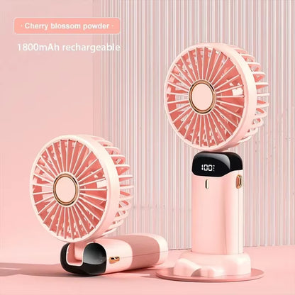 Mini Portable Handheld Fan Foldable Neck Hanging Fans 5 Speed USB Rechargeable Fan with Phone Stand and Display Screen 1800Mah