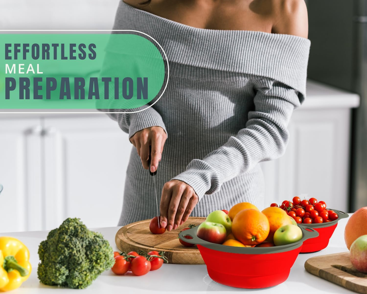 Ultimate Kitchen Strainers Set of 2 - Collapsible Silicone Colanders for Easy Storage by  - Use with Pasta & Veggies or as a Fruit or Berry Bowl with Strainer - Irreplaceable for Campers - Red