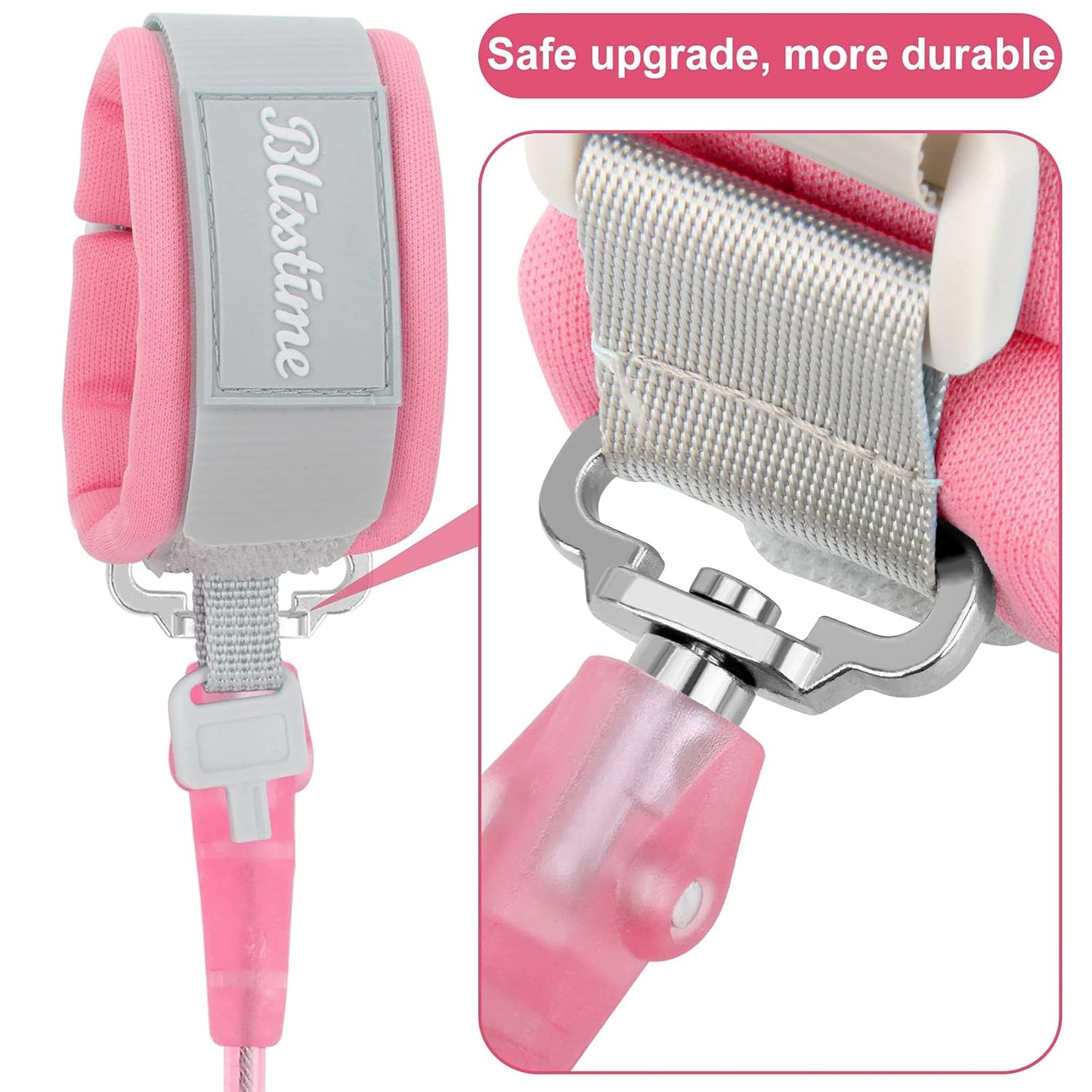 Toddler Leash, Kid Leash anti Lost Wrist Link with Key Lock Upgraded Baby Leash with Safety Wristband Rope for Babies Toddlers Child Kids (4.9Ft/1.5M, Pink)