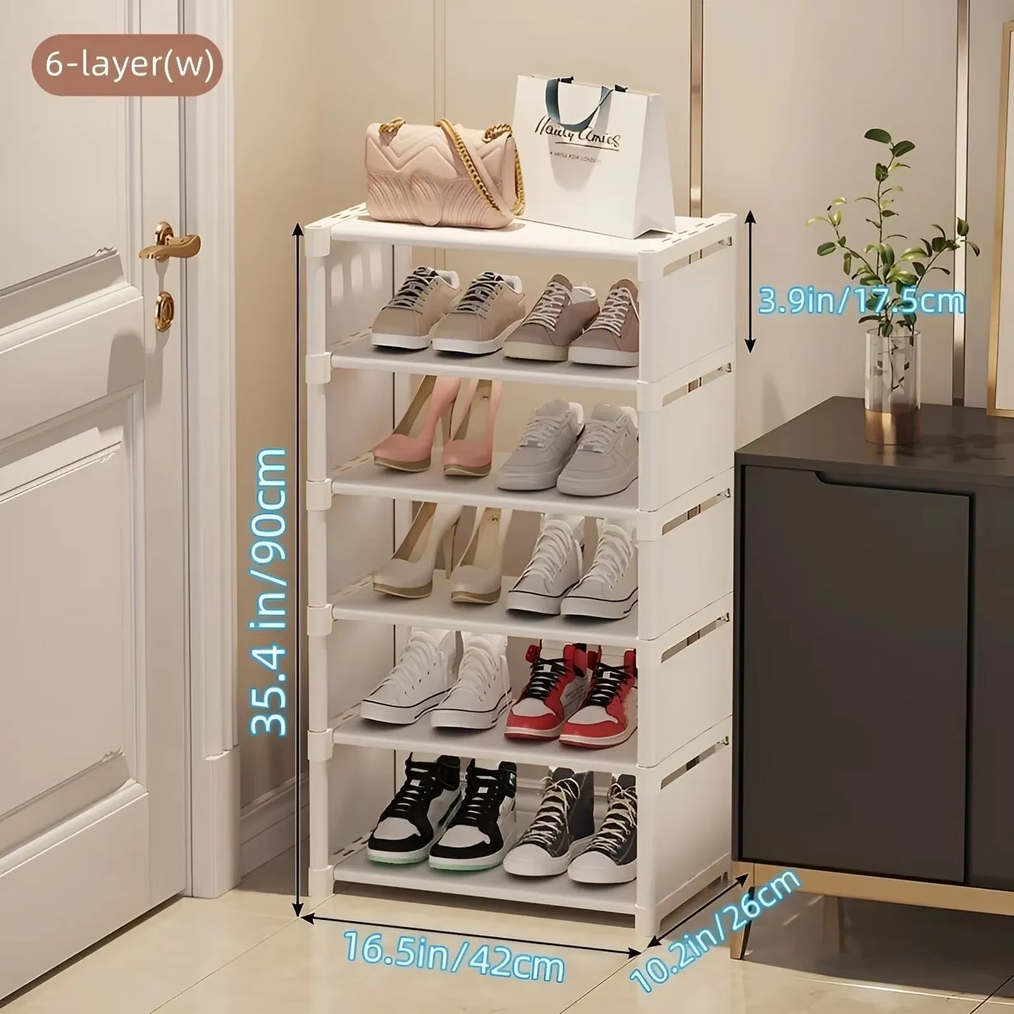 1Pc 6/8 Layers Shoe Organizer, Space-Saving Metal Frame & Fabric Interlayer Shoe Rack, T1 Shelf for Entryway Hallway Living Room