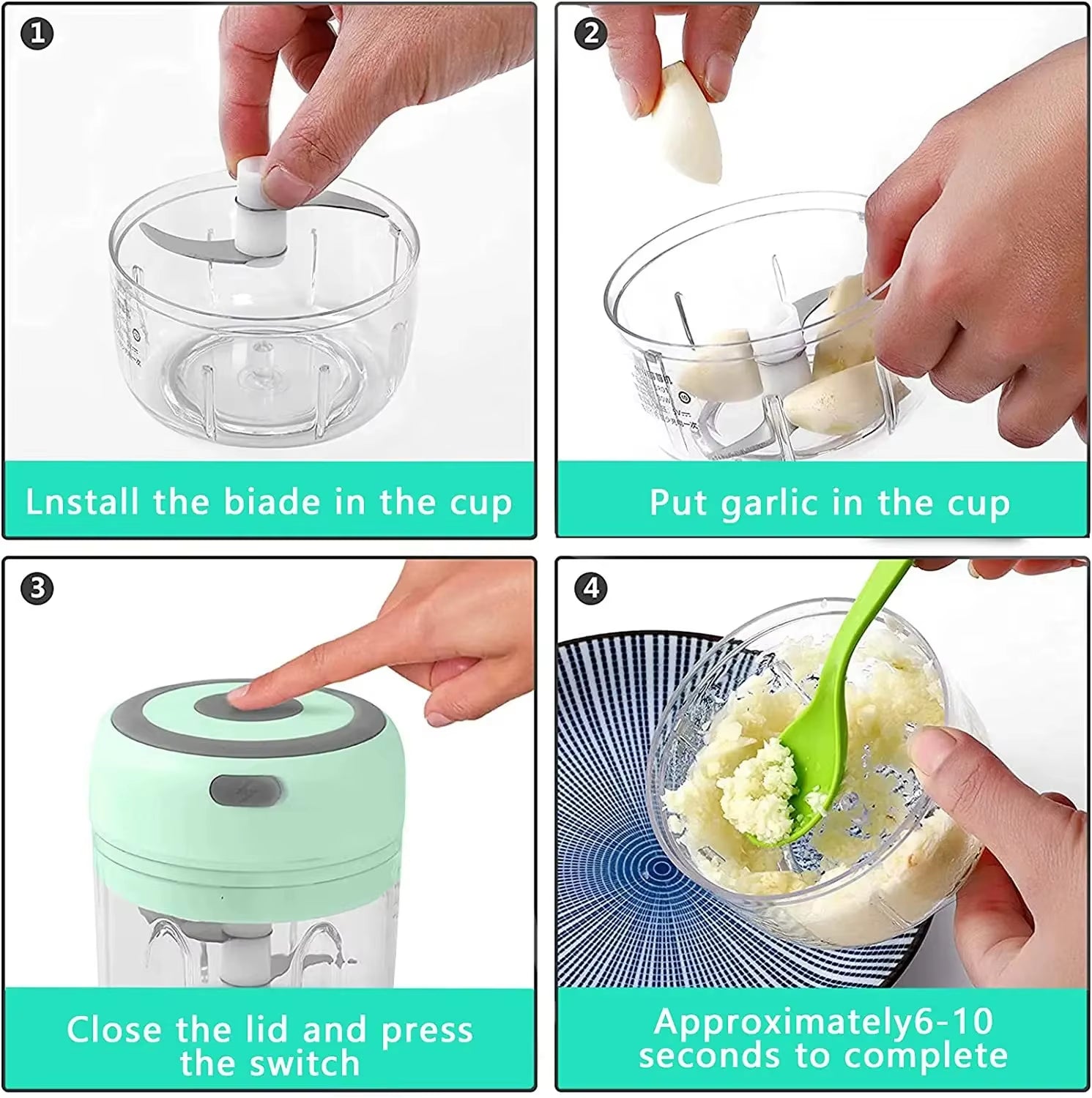 Electric Meat Mincer and Garlic Chopper - 100ML/250ML Vegetable and Onion Cutter Kitchen Accessory
