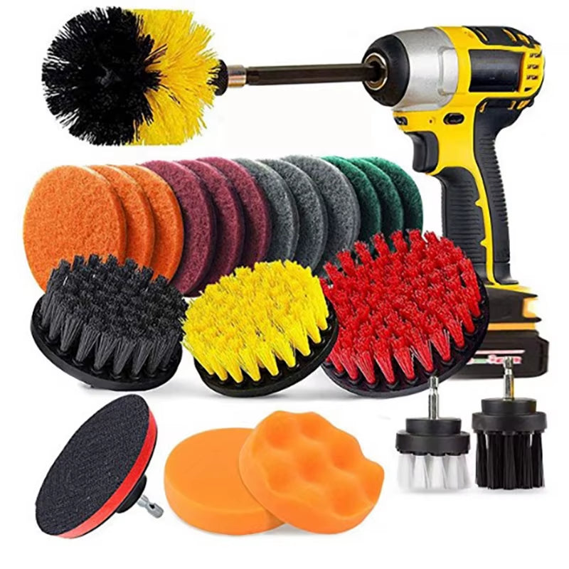 Electric Drill-Brush Head Kit Attachment Power Scrubber Brush for Carpet Bathroom Kitchen Bathroom Car Cleaning Tool Wash Set