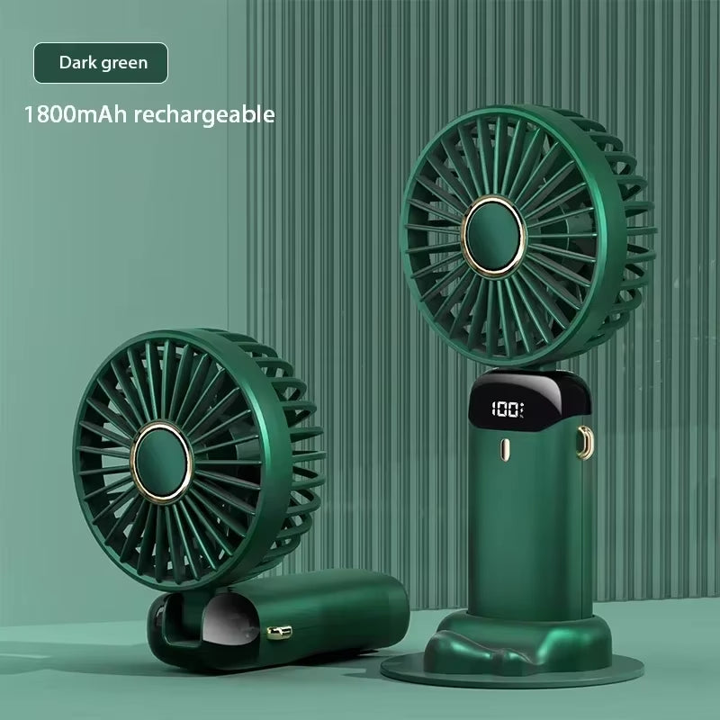 Mini Portable Handheld Fan Foldable Neck Hanging Fans 5 Speed USB Rechargeable Fan with Phone Stand and Display Screen 1800Mah