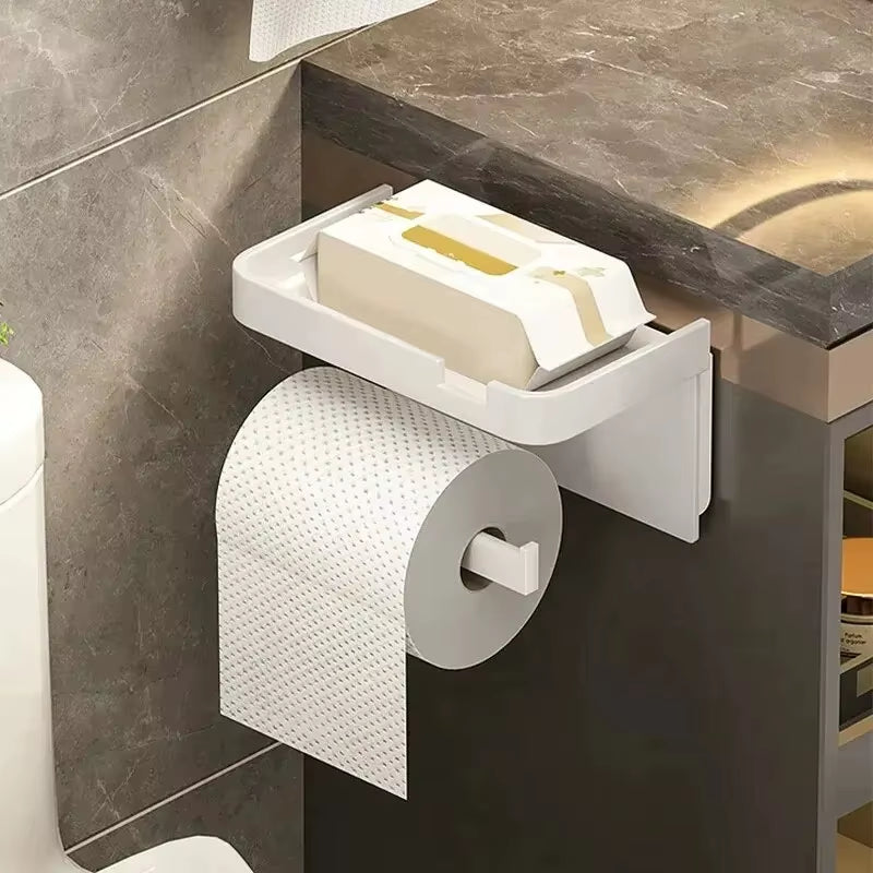 Toilet Paper Holder Plastic Storage Rack Kitchen Towel Placement of Seasoning Bottles Bathroom Wall Roll of Paper Phone Storage