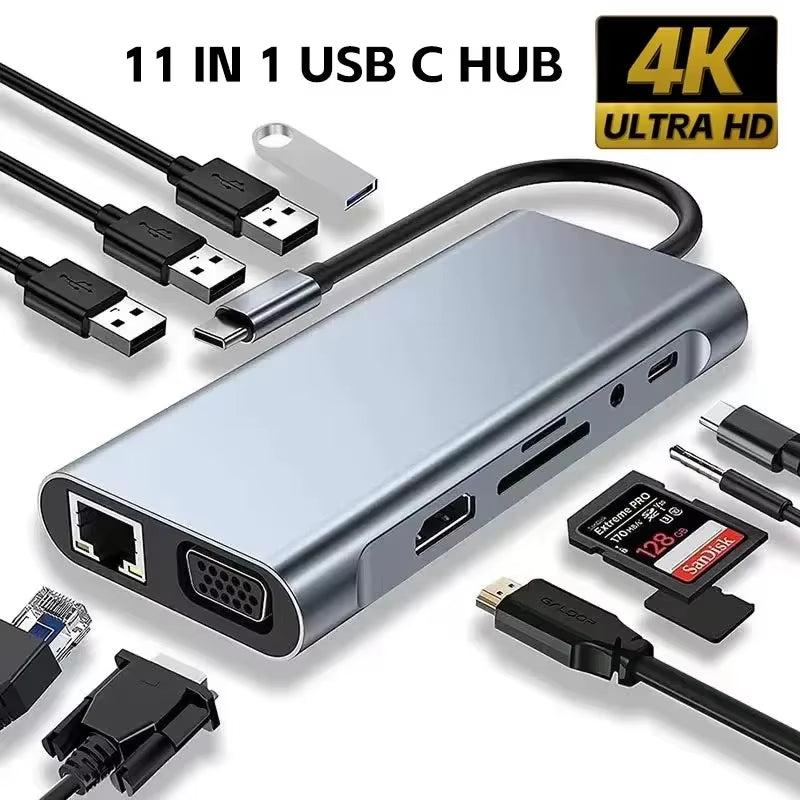 USB C HUB 4K 30Hz Type C to Hdmi-Compatible USB 3.0 Adapter 11 in 1 Type C HUB Dock PD 87W USB C Splitter for Macbook Pro Air