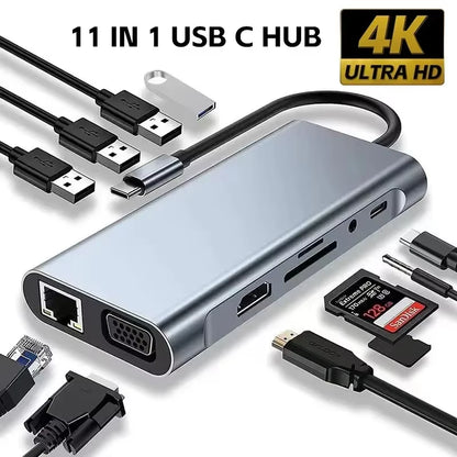 USB C HUB 4K 30Hz Type C to Hdmi-Compatible USB 3.0 Adapter 11 in 1 Type C HUB Dock PD 87W USB C Splitter for Macbook Pro Air