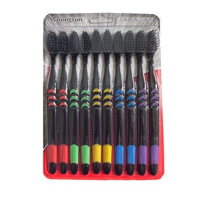 10 Pieces Packed Deep Cleaning Soft Bristle Bamboo Charcoal Black Hair Ultra-Fine Beauty Health Toothbrush Oral Cleaning