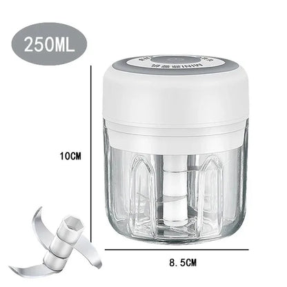 Electric Meat Mincer and Garlic Chopper - 100ML/250ML Vegetable and Onion Cutter Kitchen Accessory