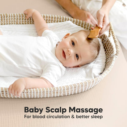 Baby Hair Brush and Comb Set for Newborn - Wooden with Soft Goat Bristle, Newborns Girl, Boy, Toddler Cradle Cap (Oval, Walnut)