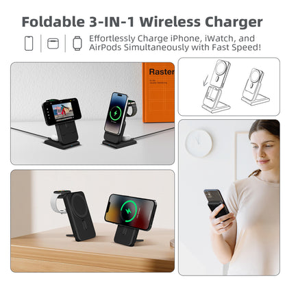 3 in 1 Wireless Charging Station 10000Mah Power Bank Magsafe for Iphone, Apple Watch