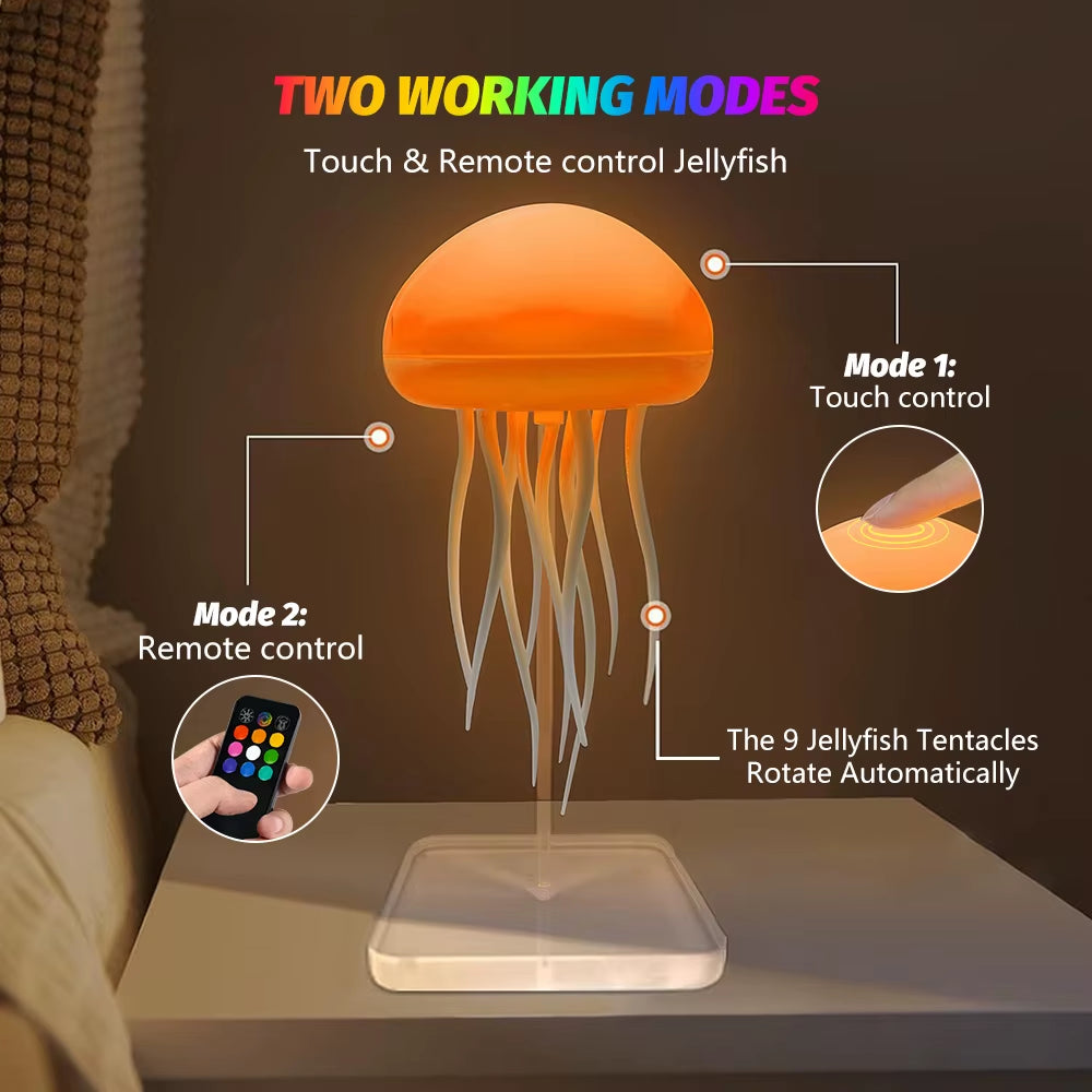 Novelty RGB Jellyfish Night Light Touch Sensor Color Changing Rechargeable Cute Desk Lamp for Bedrooms Living Room