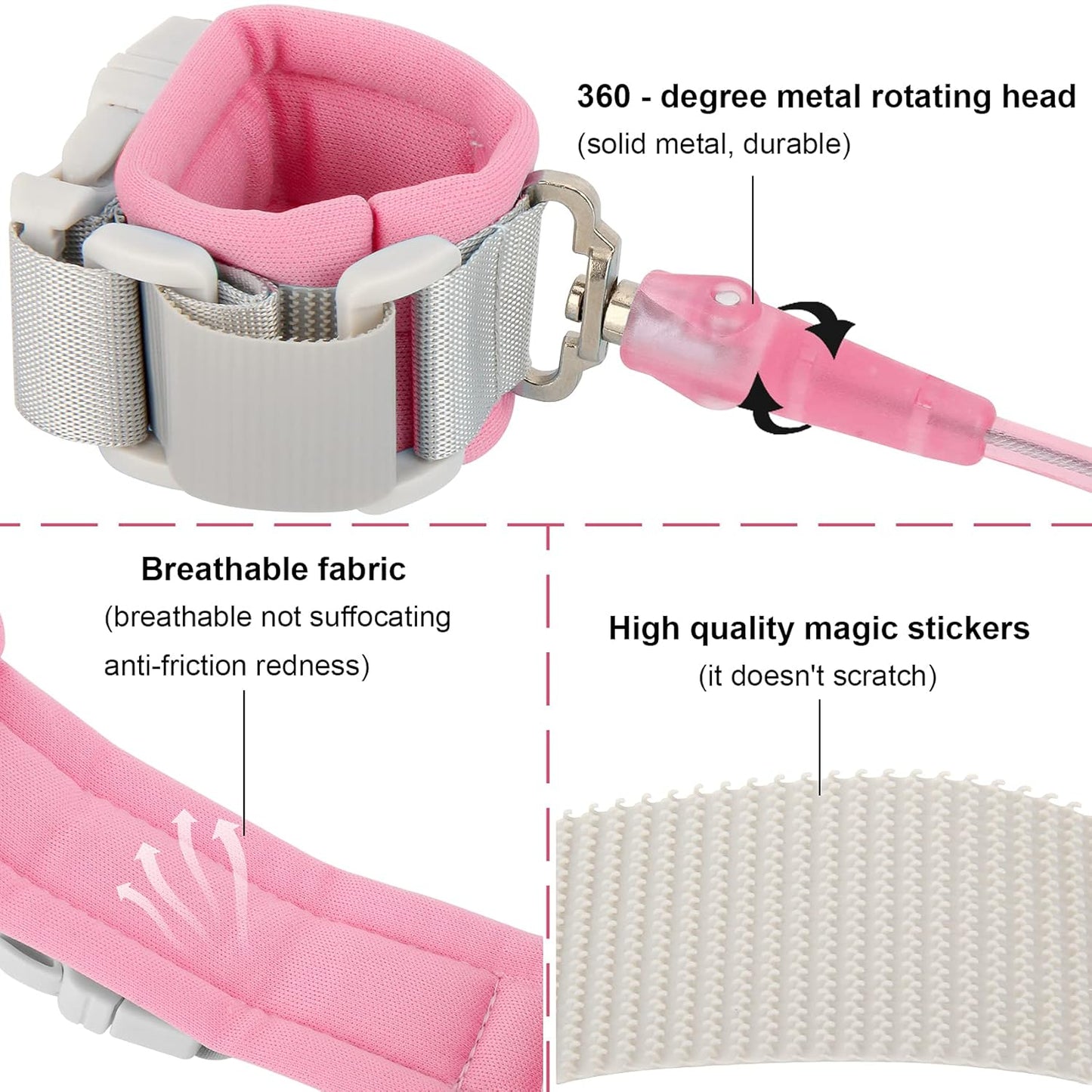 Toddler Leash, Kid Leash anti Lost Wrist Link with Key Lock Upgraded Baby Leash with Safety Wristband Rope for Babies Toddlers Child Kids (4.9Ft/1.5M, Pink)
