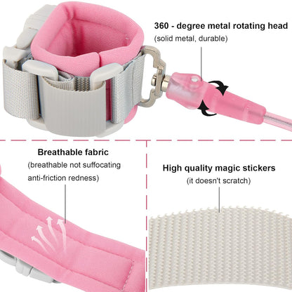 Toddler Leash, Kid Leash anti Lost Wrist Link with Key Lock Upgraded Baby Leash with Safety Wristband Rope for Babies Toddlers Child Kids (4.9Ft/1.5M, Pink)