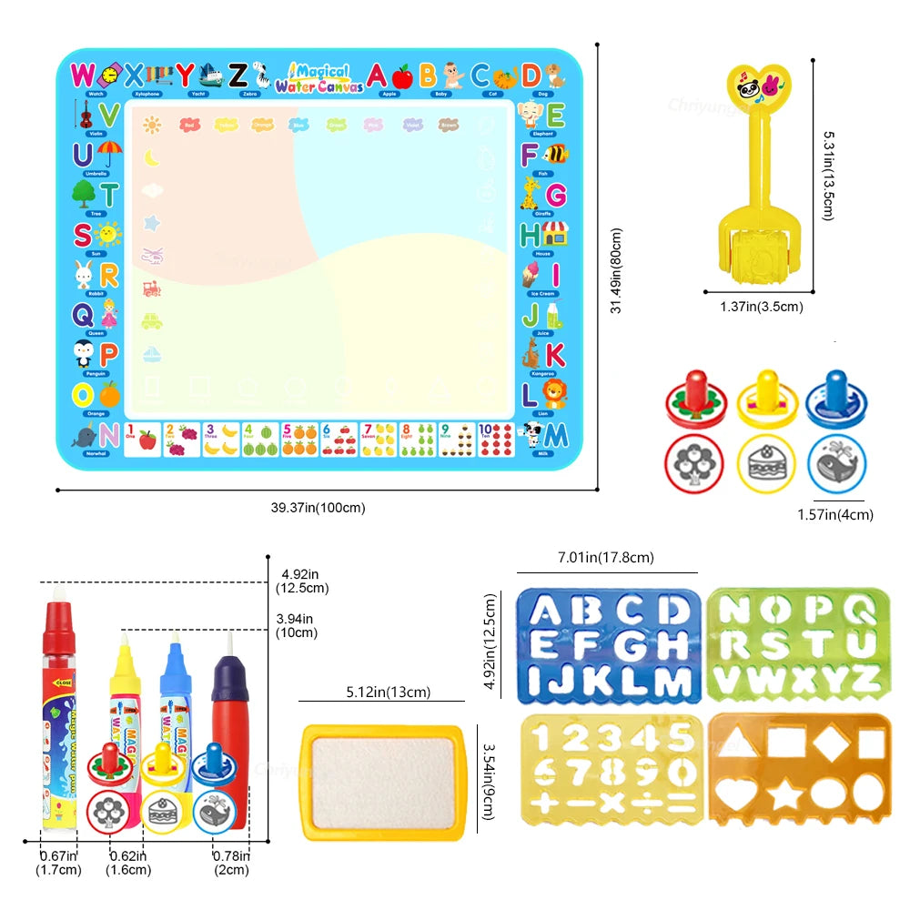 100X80Cm Magic Water Drawing Mat with Reusable Magic Pens Doodle Montessori Painting Board Educational Toys Kids Gifts 39X31In