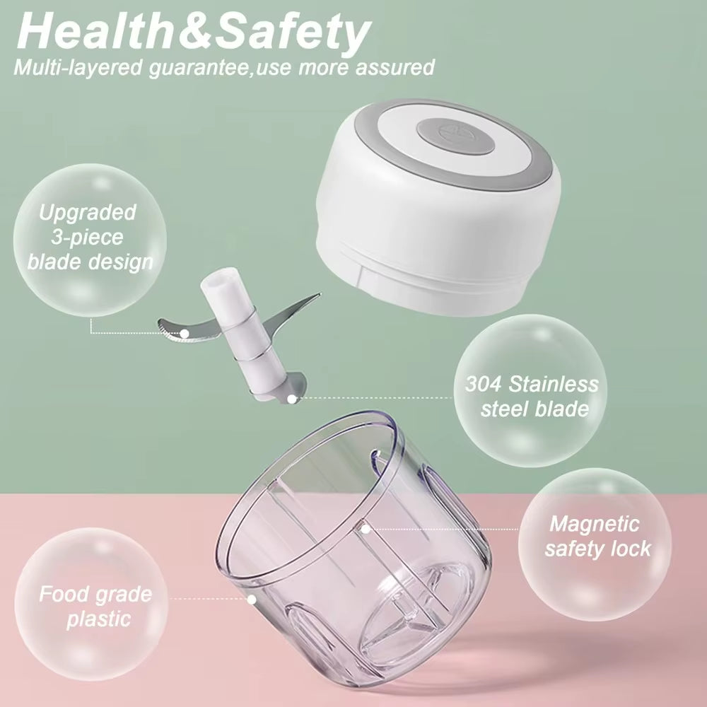 Electric Garlic Mincer 250ML Vegetable Chopper Food Chopper, USB Mini Garlic Mincer, Onion Chopper Portable Small Food Processor