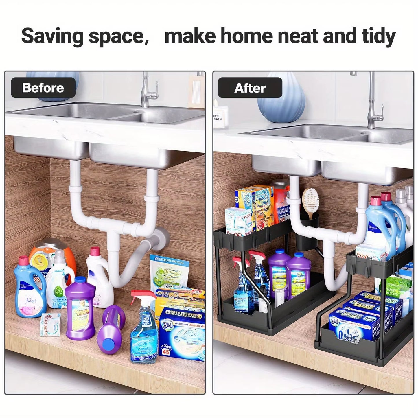 3. Durable pull-out countertop and cabinet organizer for home – Faizoq