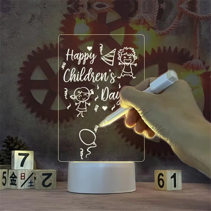 Transparent LED Night Light with Erasable Message Board and Calendar - USB Acrylic Desktop Ornament