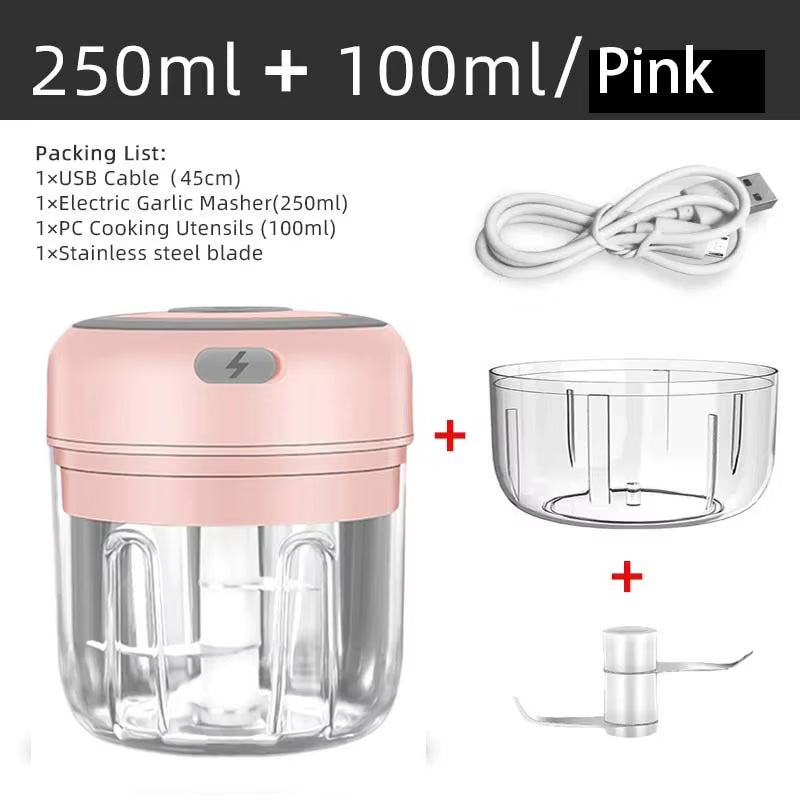 Electric Meat Mincer and Garlic Chopper - 100ML/250ML Vegetable and Onion Cutter Kitchen Accessory