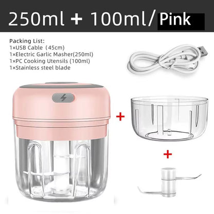 Electric Meat Mincer and Garlic Chopper - 100ML/250ML Vegetable and Onion Cutter Kitchen Accessory