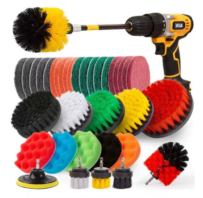 Electric Drill-Brush Head Kit Attachment Power Scrubber Brush for Carpet Bathroom Kitchen Bathroom Car Cleaning Tool Wash Set