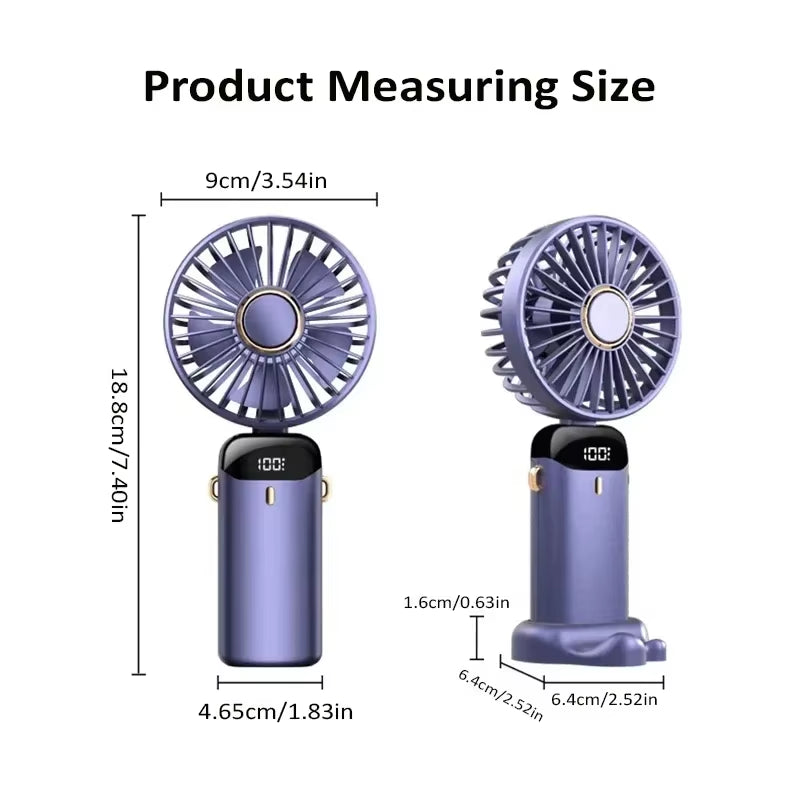 Mini Portable Handheld Fan Foldable Neck Hanging Fans 5 Speed USB Rechargeable Fan with Phone Stand and Display Screen 1800Mah