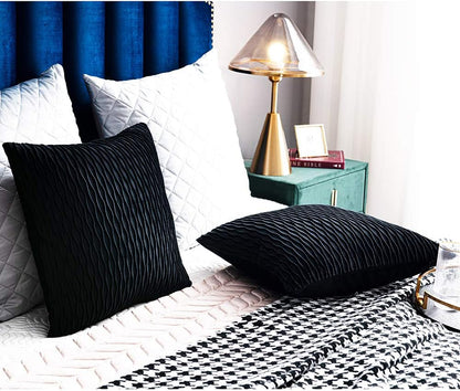 Black Striped Decorative Pillow Covers: 2 Pack 22X22 Inch Original Velvet Square Throw Pillow Cases for Farmhouse Couch